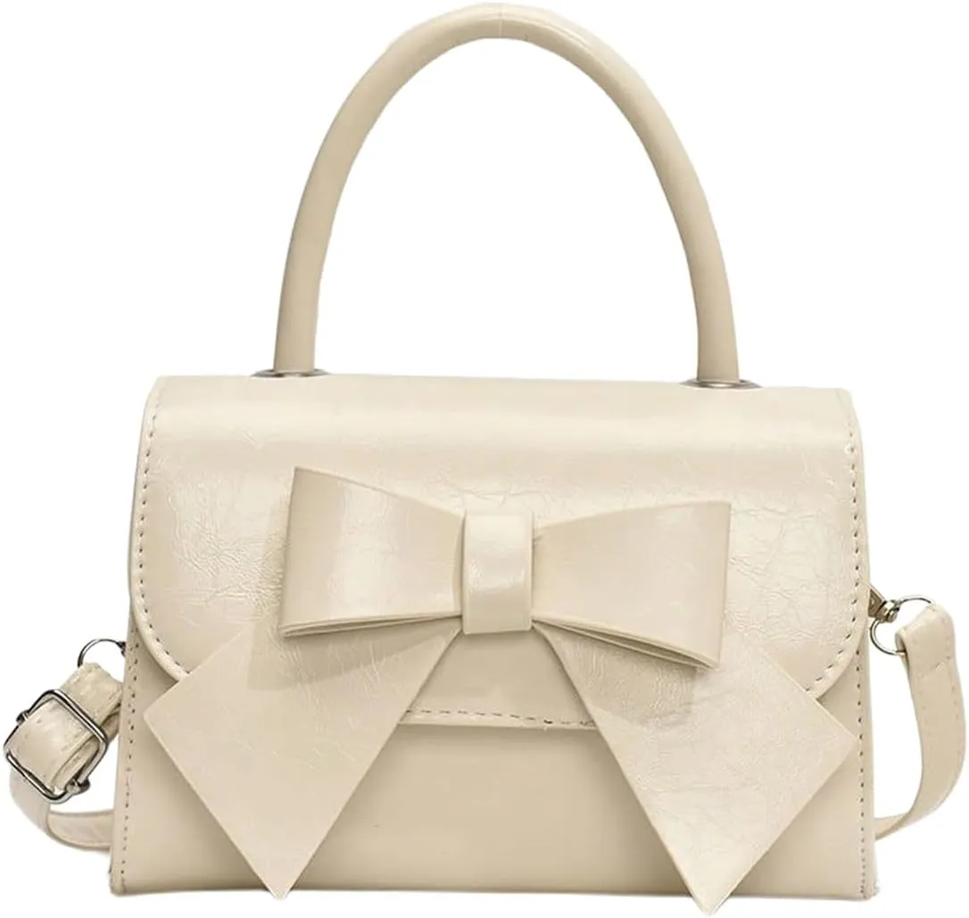 QWINEE Women's Bow Shoulder Bags Cute Handbag Clutch Crossbody Satchels Flap Magnet PU Leather Purse