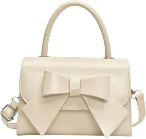 QWINEE Women's Bow Shoulder Bags Cute Handbag Clutch Crossbody Satchels Flap Magnet PU Leather Purse