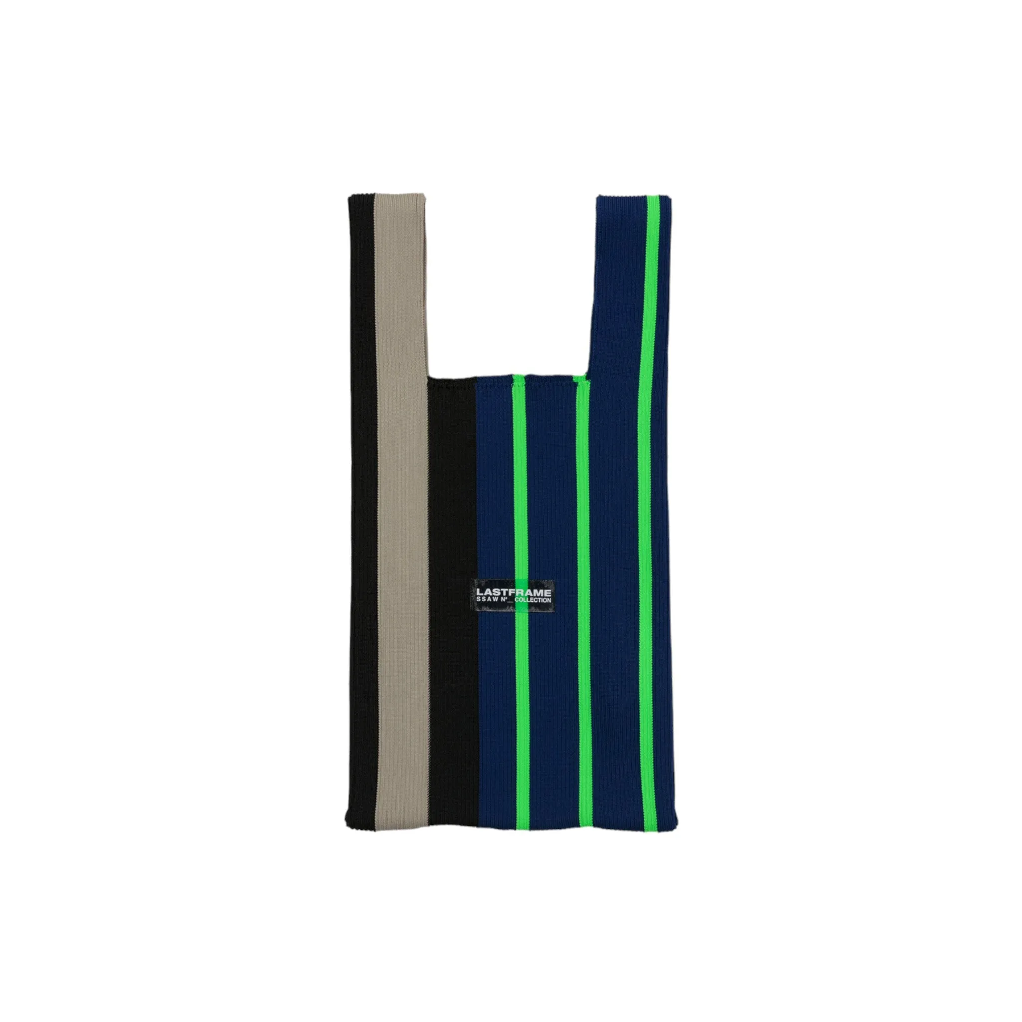 RANDOM STRIPE MARKET BAG MEDIUM / NAVY x NEON GREEN