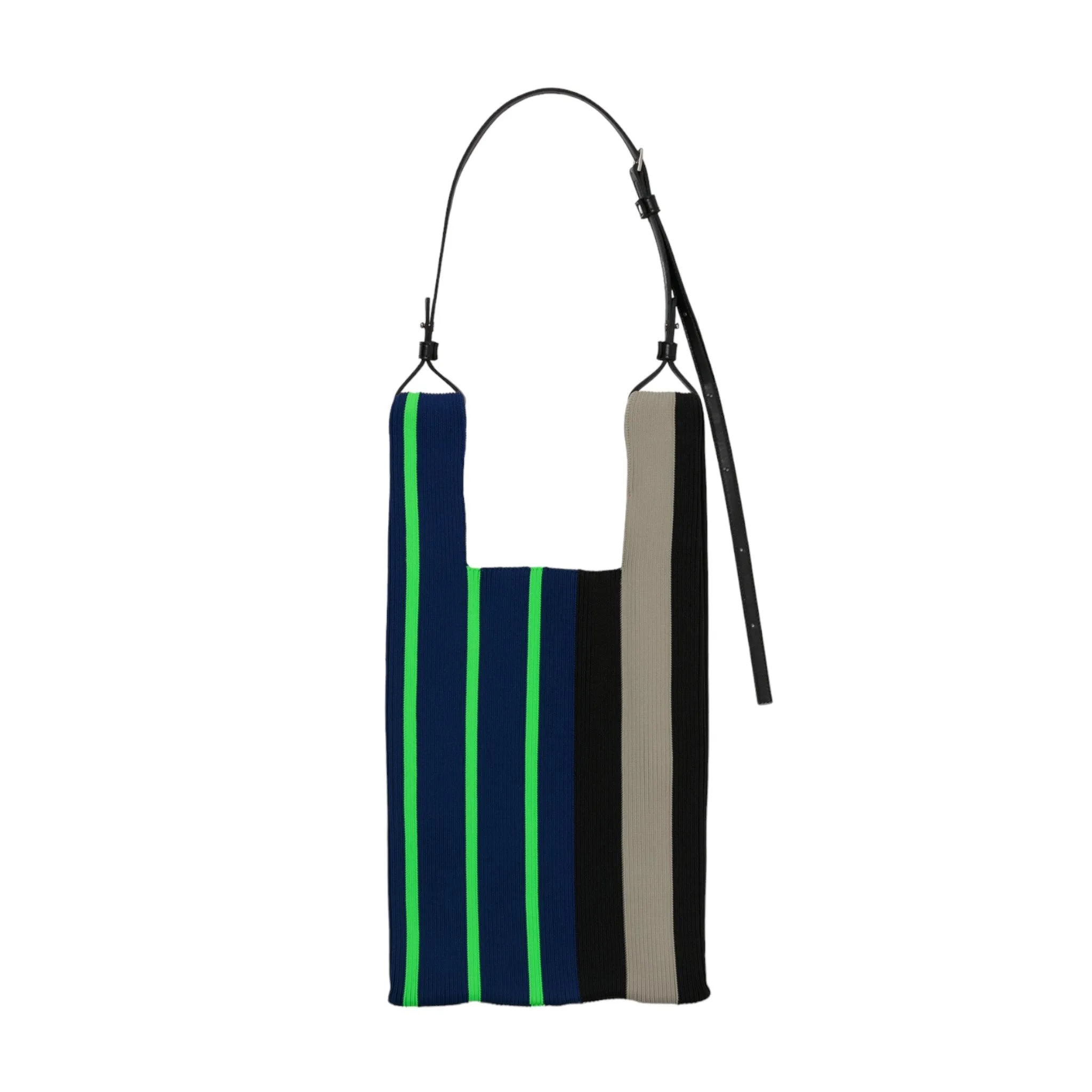 RANDOM STRIPE MARKET BAG MEDIUM / NAVY x NEON GREEN
