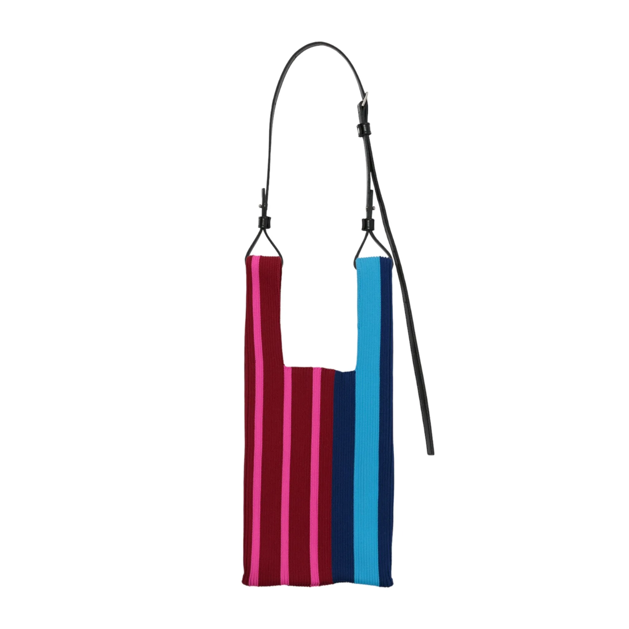 RANDOM STRIPE MARKET BAG SMALL / BORDEAUX x NEON PINK