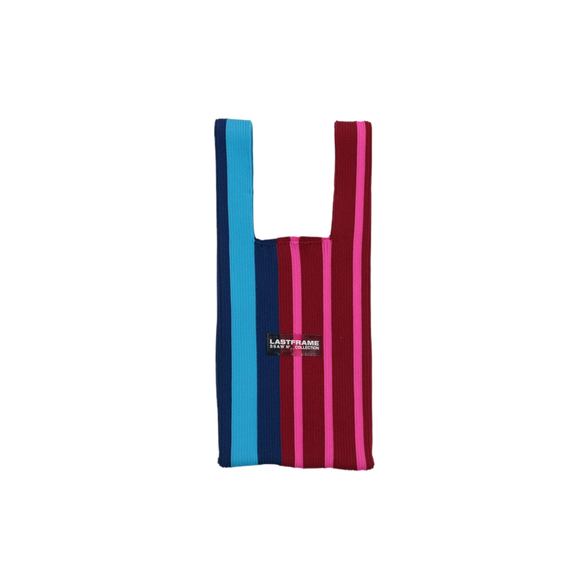 RANDOM STRIPE MARKET BAG SMALL / BORDEAUX x NEON PINK