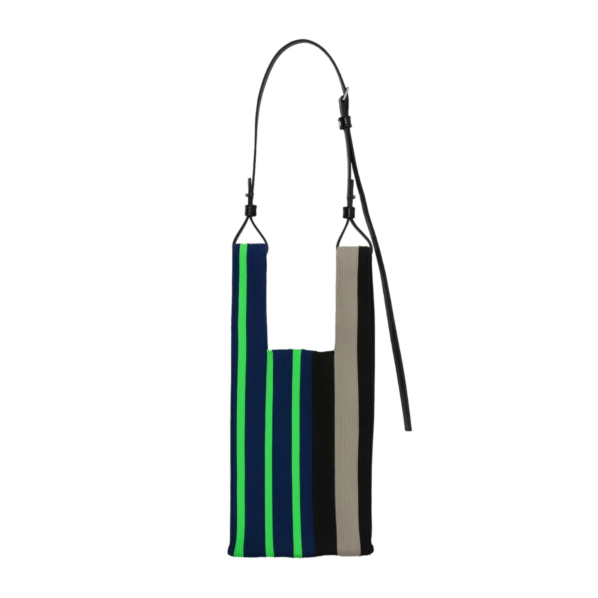 RANDOM STRIPE MARKET BAG SMALL / NAVY x NEON GREEN