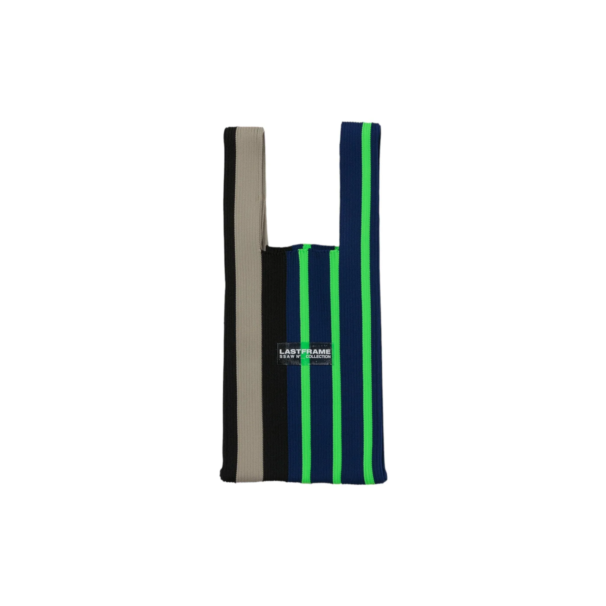 RANDOM STRIPE MARKET BAG SMALL / NAVY x NEON GREEN