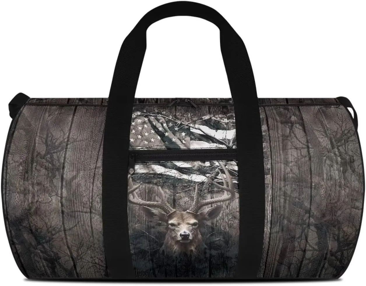 Rchsmod American Flag Deer Print Duffel Bag for Men Women Collapsible Travel Bag Zipper Workout Duffel Bag Crossbody Bag with Adjustable Shoulder Strap Portable Fitness Tote for Basketball Football