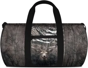 Rchsmod American Flag Deer Print Duffel Bag for Men Women Collapsible Travel Bag Zipper Workout Duffel Bag Crossbody Bag with Adjustable Shoulder Strap Portable Fitness Tote for Basketball Football
