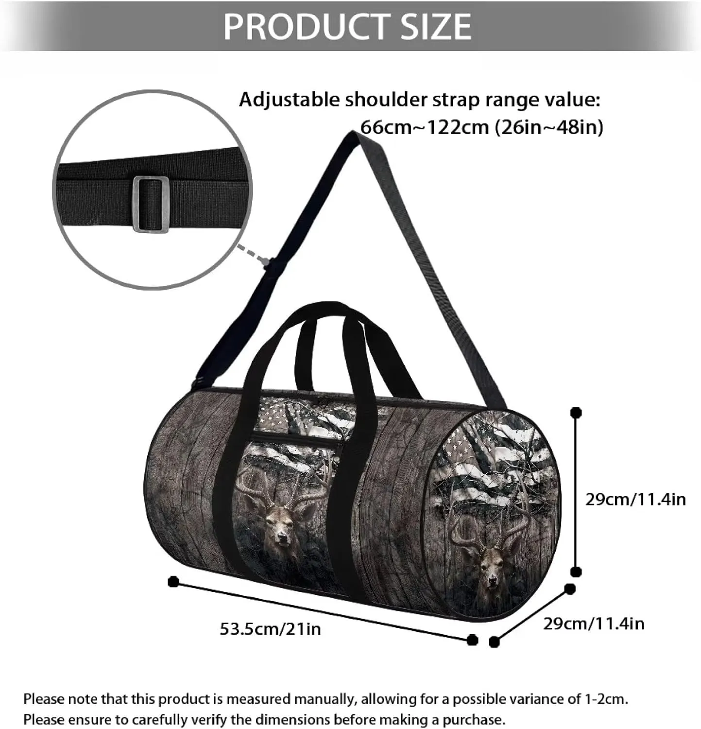 Rchsmod American Flag Deer Print Duffel Bag for Men Women Collapsible Travel Bag Zipper Workout Duffel Bag Crossbody Bag with Adjustable Shoulder Strap Portable Fitness Tote for Basketball Football