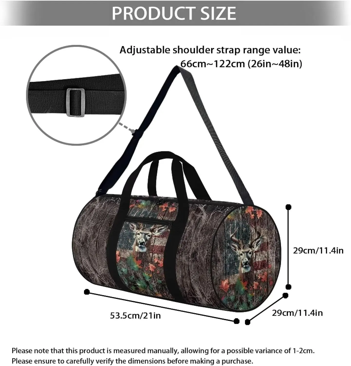 Rchsmod Deer Wood American Flag Print Duffel Bag for Men Women Large Garment Duffel Bag Zipper Travel Duffel Luggage Bag Waterproof Swim Bags Folding Dance Bag for Sport Beach Fitness Workout