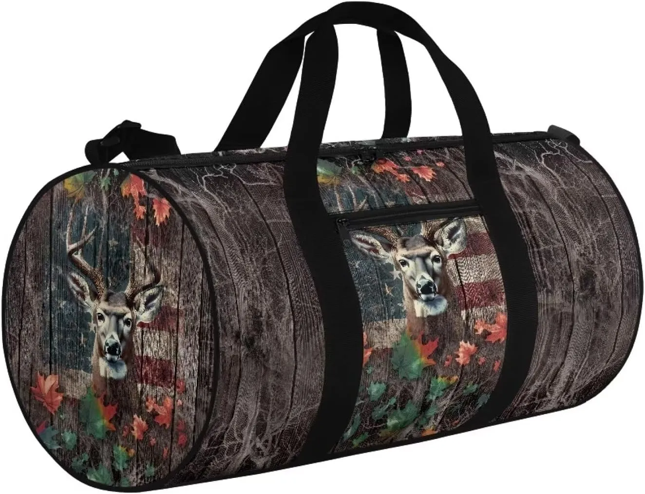 Rchsmod Deer Wood American Flag Print Duffel Bag for Men Women Large Garment Duffel Bag Zipper Travel Duffel Luggage Bag Waterproof Swim Bags Folding Dance Bag for Sport Beach Fitness Workout