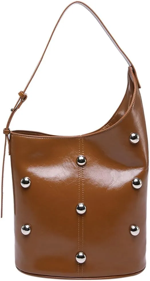 Retro Bucket Bags for Women Trendy Shoulder Handbag Ladies Designer Purses for Commuting Large-Capacity Satchels