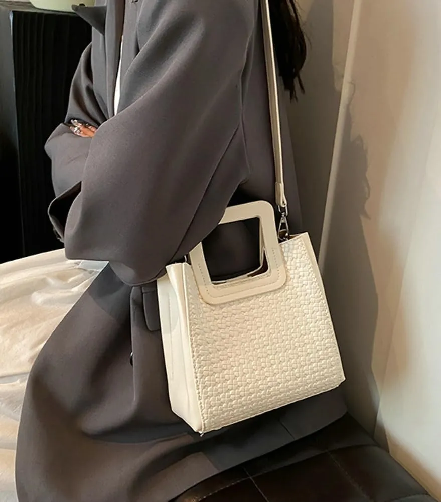 Retro Woven Crossbody Handbags For Women Clutch Satchels Shoulder Purse Ladies Trendy Bucket Bag for Work Travel