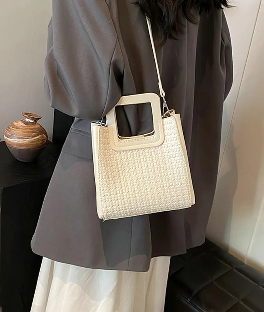 Retro Woven Crossbody Handbags For Women Clutch Satchels Shoulder Purse Ladies Trendy Bucket Bag for Work Travel