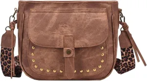 Riveted Crossbody Bag for Women Retro Shoulder Casual Hobo Messenger Bag Satchel Purse Leopard Strap Totes