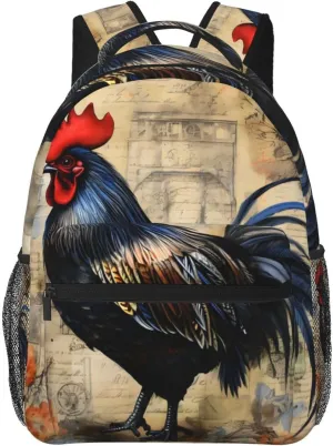 Rooster Newspaper Lightweight Laptop Backpack Lightweight Multipurpose Travel Casual Daypack Unisex College Backapcks for Men Women Adults Hiking Traveling Camping