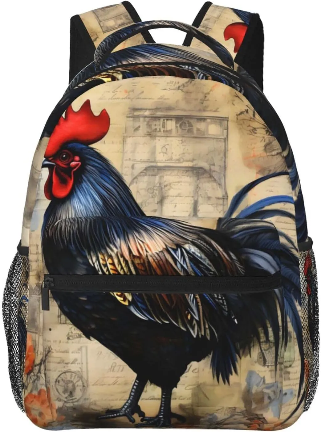 Rooster Newspaper Lightweight Laptop Backpack Lightweight Multipurpose Travel Casual Daypack Unisex College Backapcks for Men Women Adults Hiking Traveling Camping