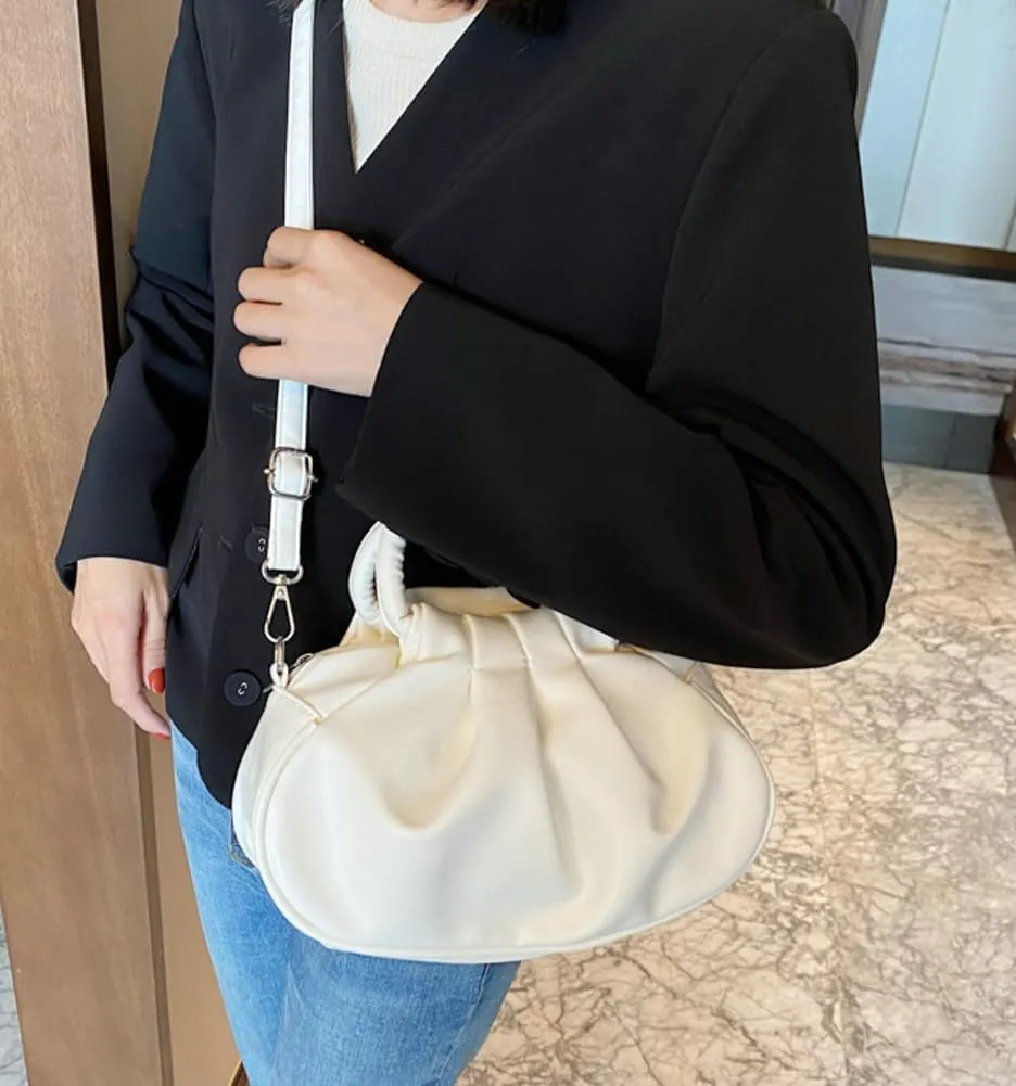 Rungion Small Cute Cloud Crossbody Shoulder Bag for Women Vegan Leather Phone Purse Pleated Top Handle Handbag Satchels