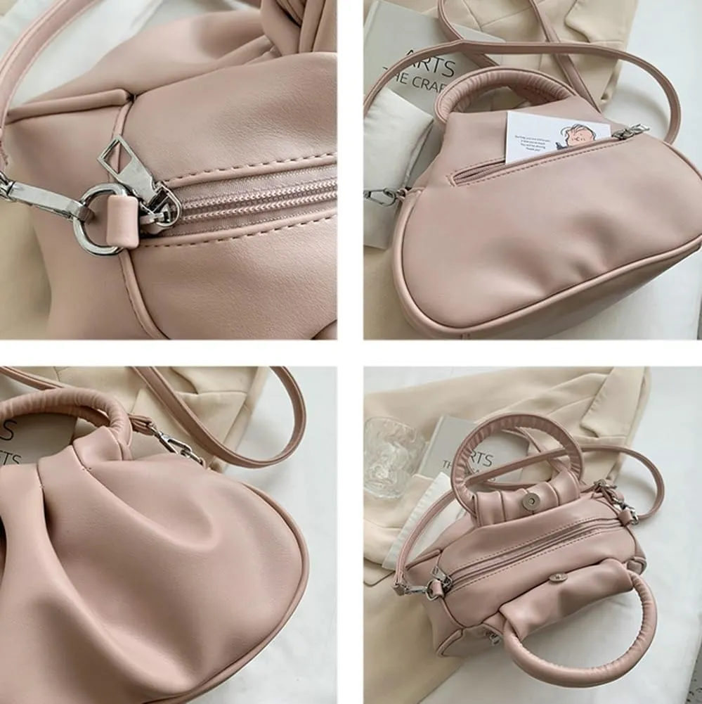 Rungion Small Cute Cloud Crossbody Shoulder Bag for Women Vegan Leather Phone Purse Pleated Top Handle Handbag Satchels