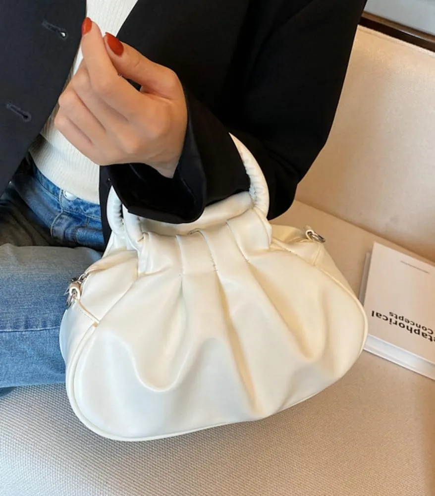Rungion Small Cute Cloud Crossbody Shoulder Bag for Women Vegan Leather Phone Purse Pleated Top Handle Handbag Satchels