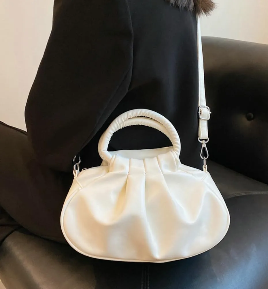 Rungion Small Cute Cloud Crossbody Shoulder Bag for Women Vegan Leather Phone Purse Pleated Top Handle Handbag Satchels