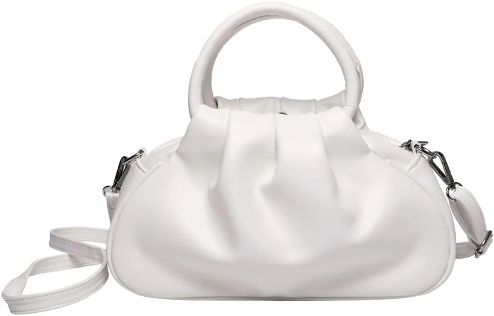 Rungion Small Cute Cloud Crossbody Shoulder Bag for Women Vegan Leather Phone Purse Pleated Top Handle Handbag Satchels