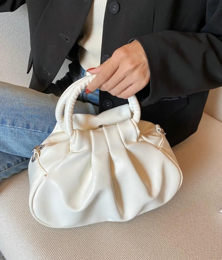 Rungion Small Cute Cloud Crossbody Shoulder Bag for Women Vegan Leather Phone Purse Pleated Top Handle Handbag Satchels