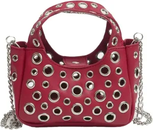 Rungion Trendy Vegan Leather Shoulder Bag for Women Small Y2k Rivet Handbags Crossbody Purse with Chain Satchels 2025