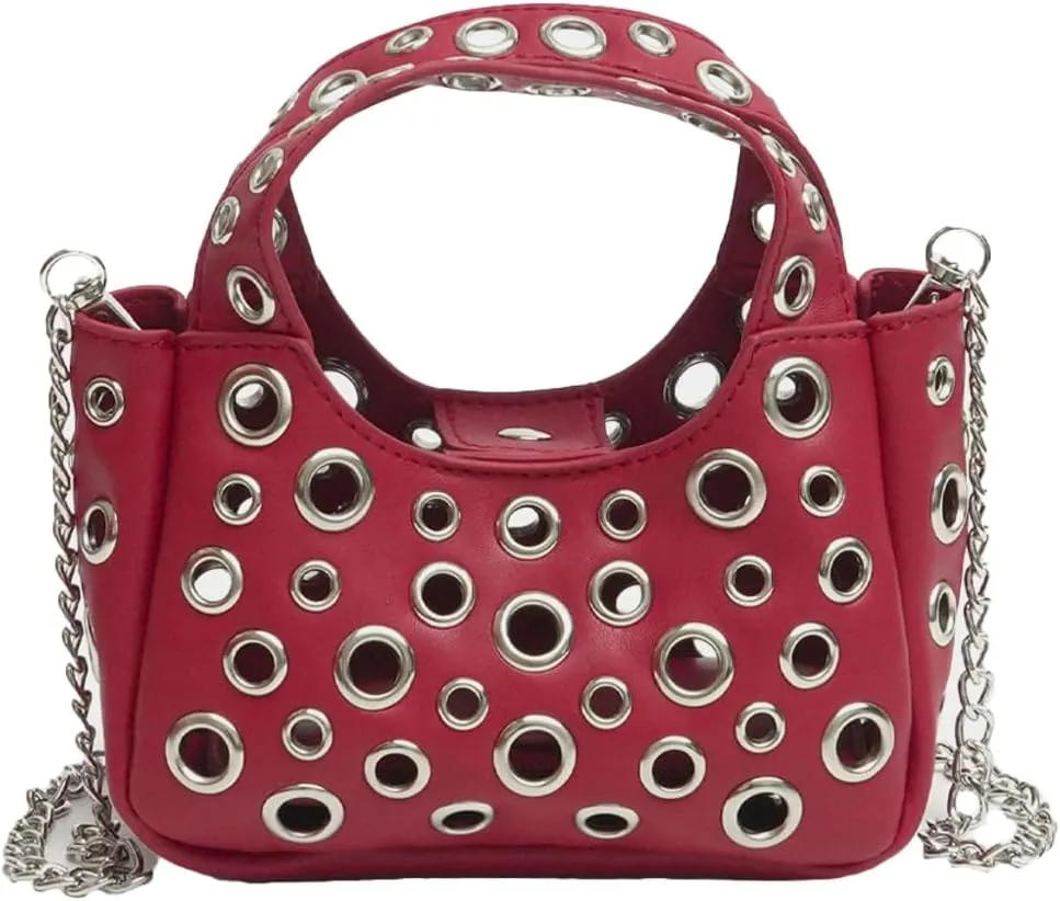 Rungion Trendy Vegan Leather Shoulder Bag for Women Small Y2k Rivet Handbags Crossbody Purse with Chain Satchels 2025