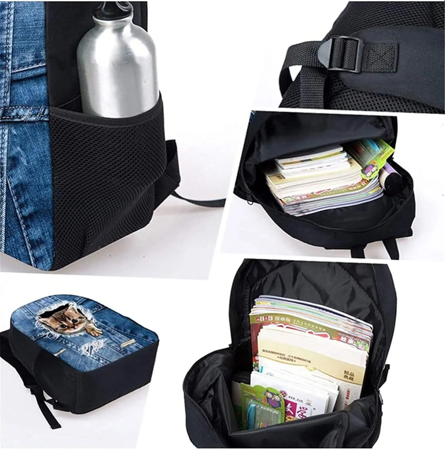 Running White Horse Print Backpack for Boys Girls Back to School Shoulder Bookbags, Insulated Thermal Lunch Totes, Cooler Water Bottle Sleeve, 3pcs/set