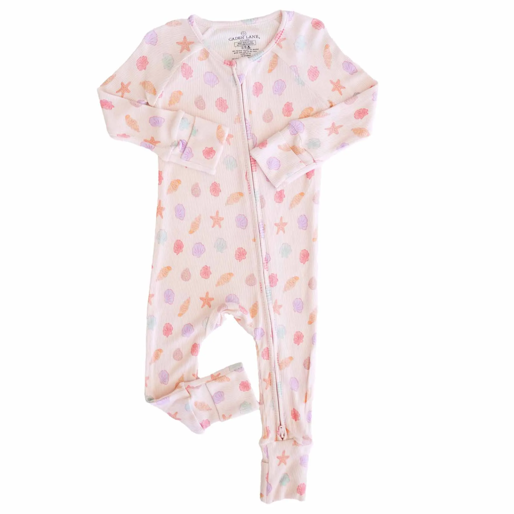Saltwater Shells Waffle Bamboo Convertible Zip Romper