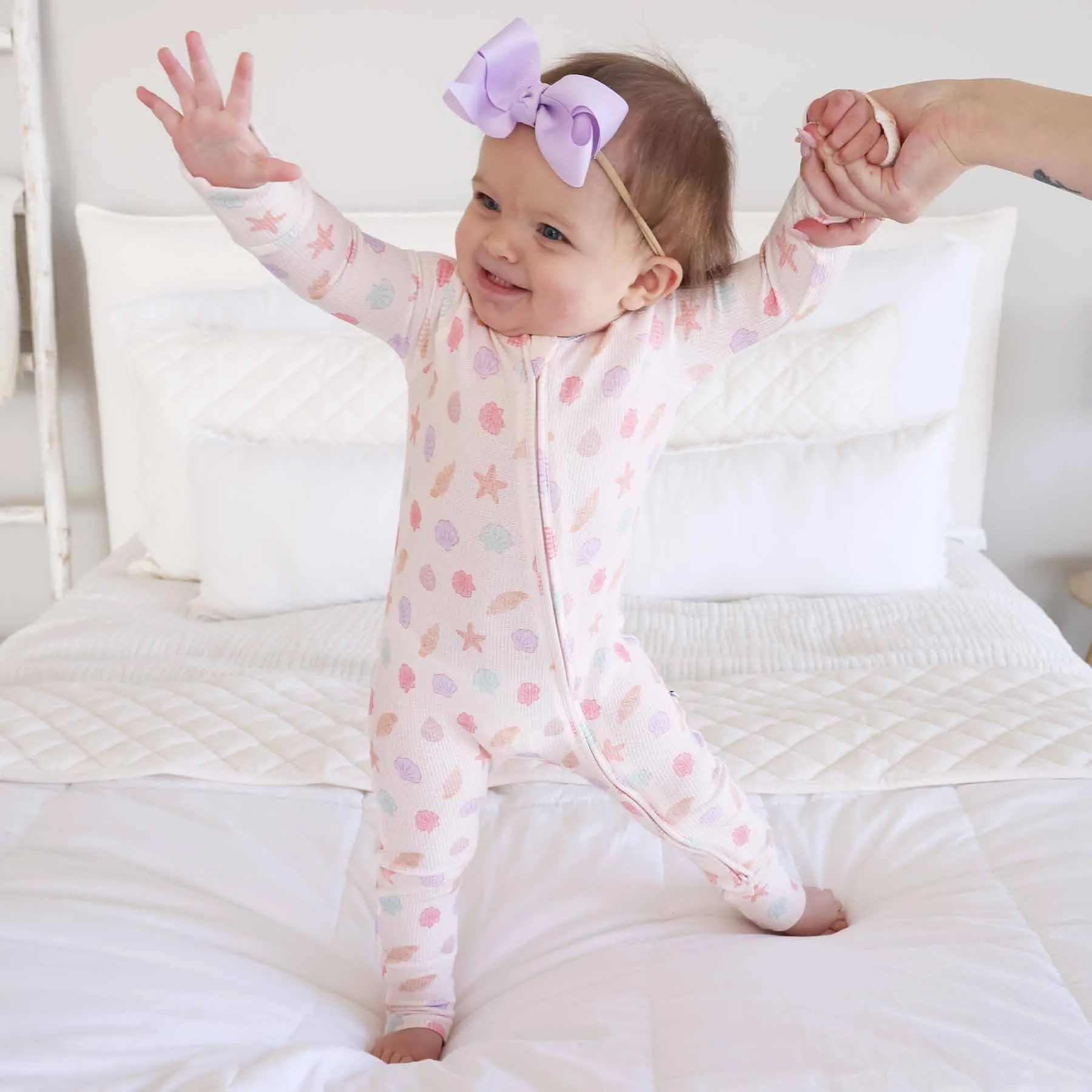 Saltwater Shells Waffle Bamboo Convertible Zip Romper