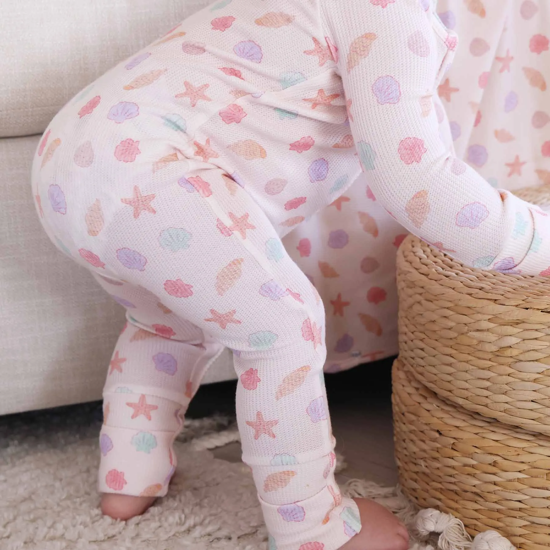 Saltwater Shells Waffle Bamboo Convertible Zip Romper