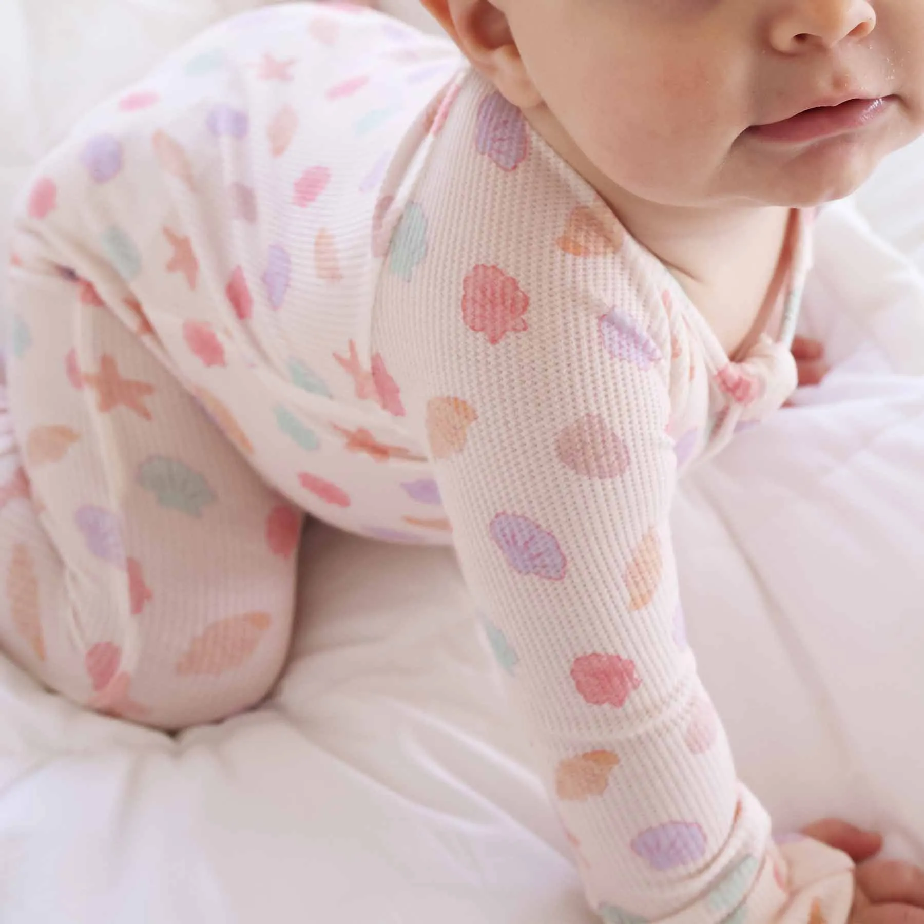 Saltwater Shells Waffle Bamboo Convertible Zip Romper