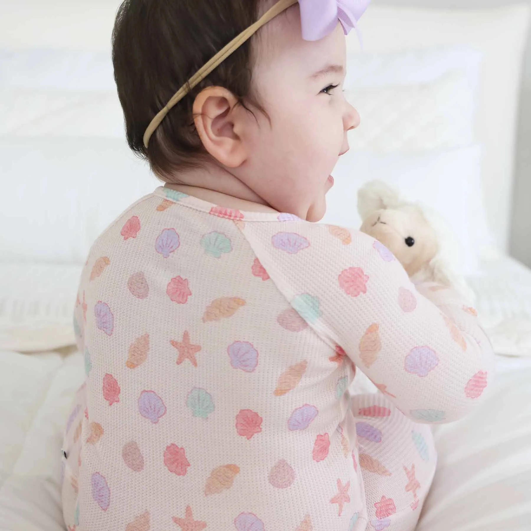 Saltwater Shells Waffle Bamboo Convertible Zip Romper