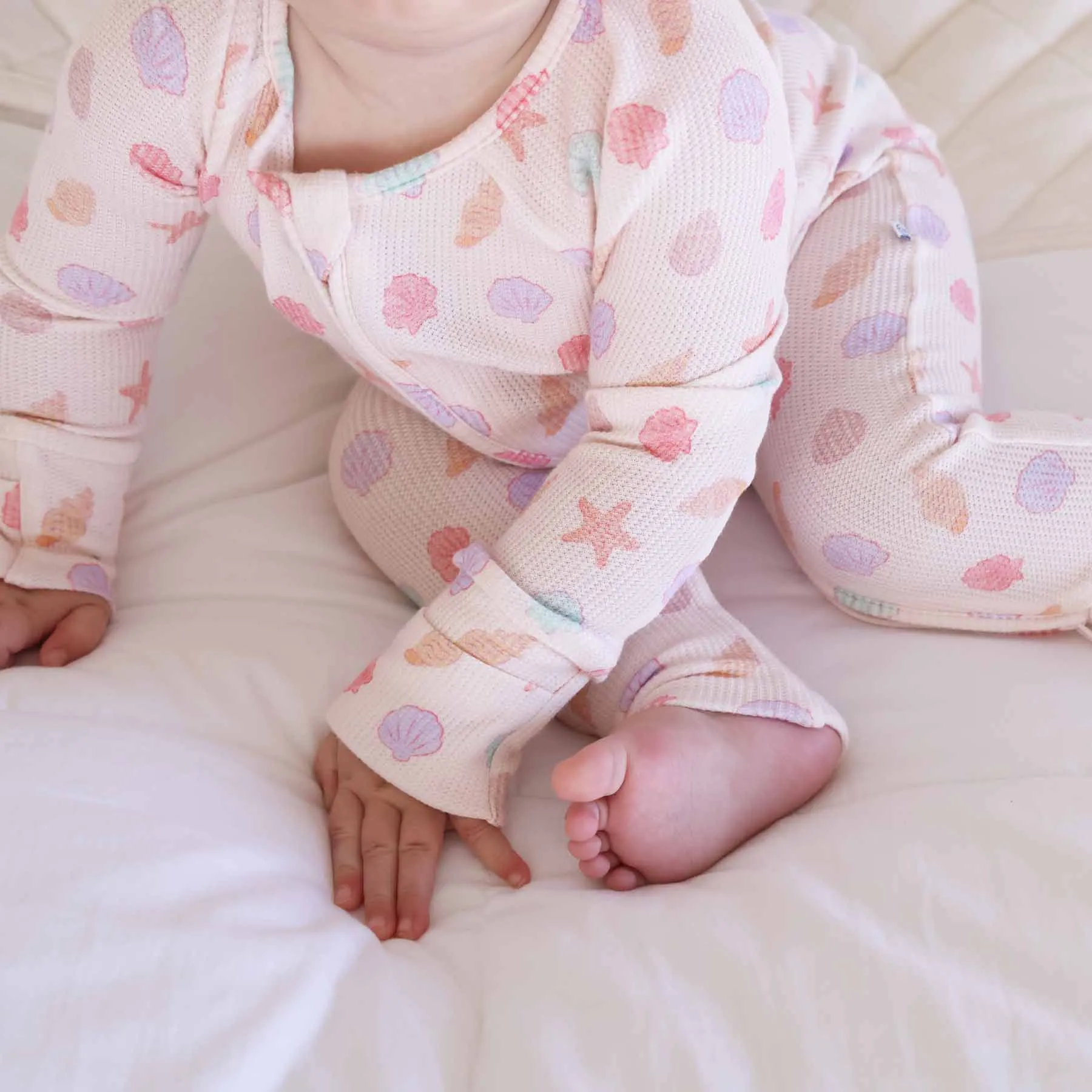 Saltwater Shells Waffle Bamboo Convertible Zip Romper