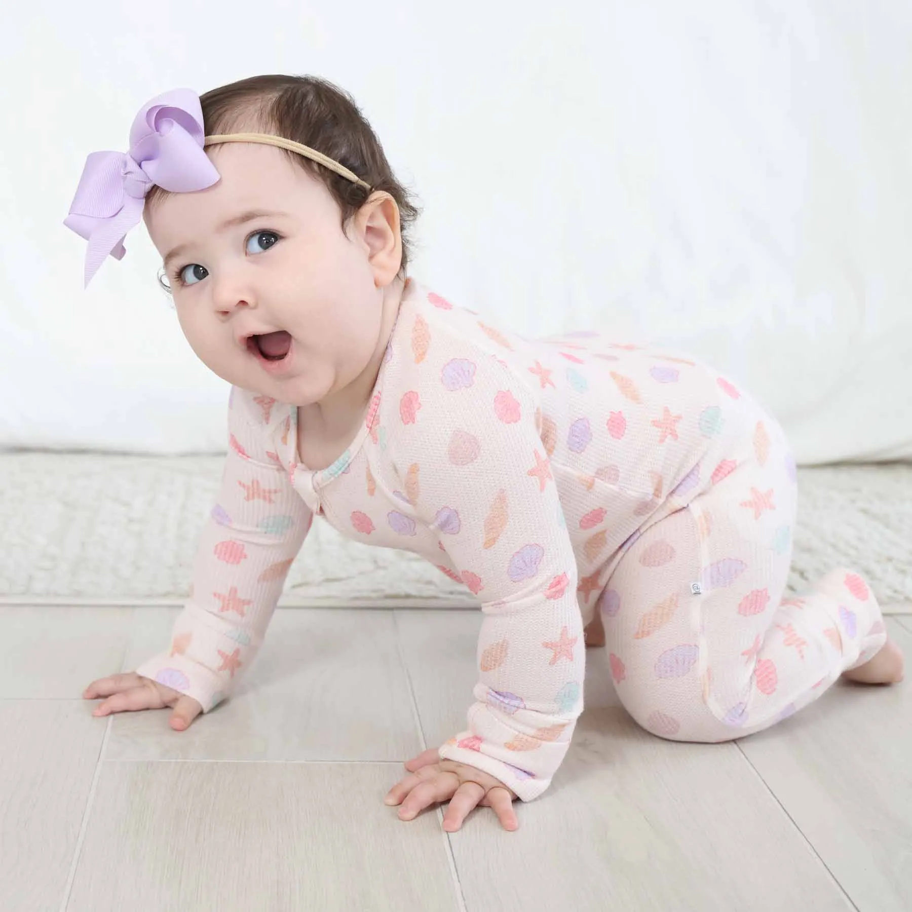 Saltwater Shells Waffle Bamboo Convertible Zip Romper