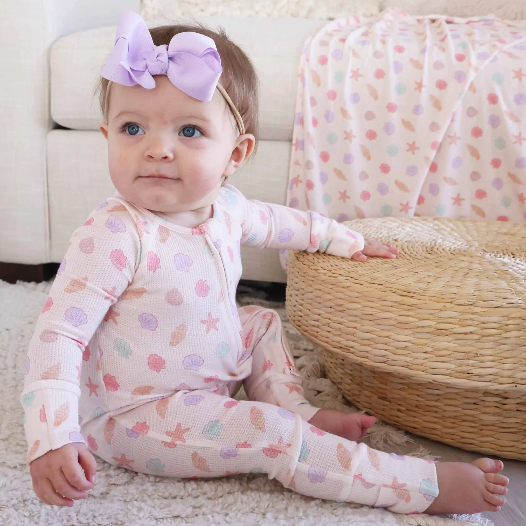 Saltwater Shells Waffle Bamboo Convertible Zip Romper