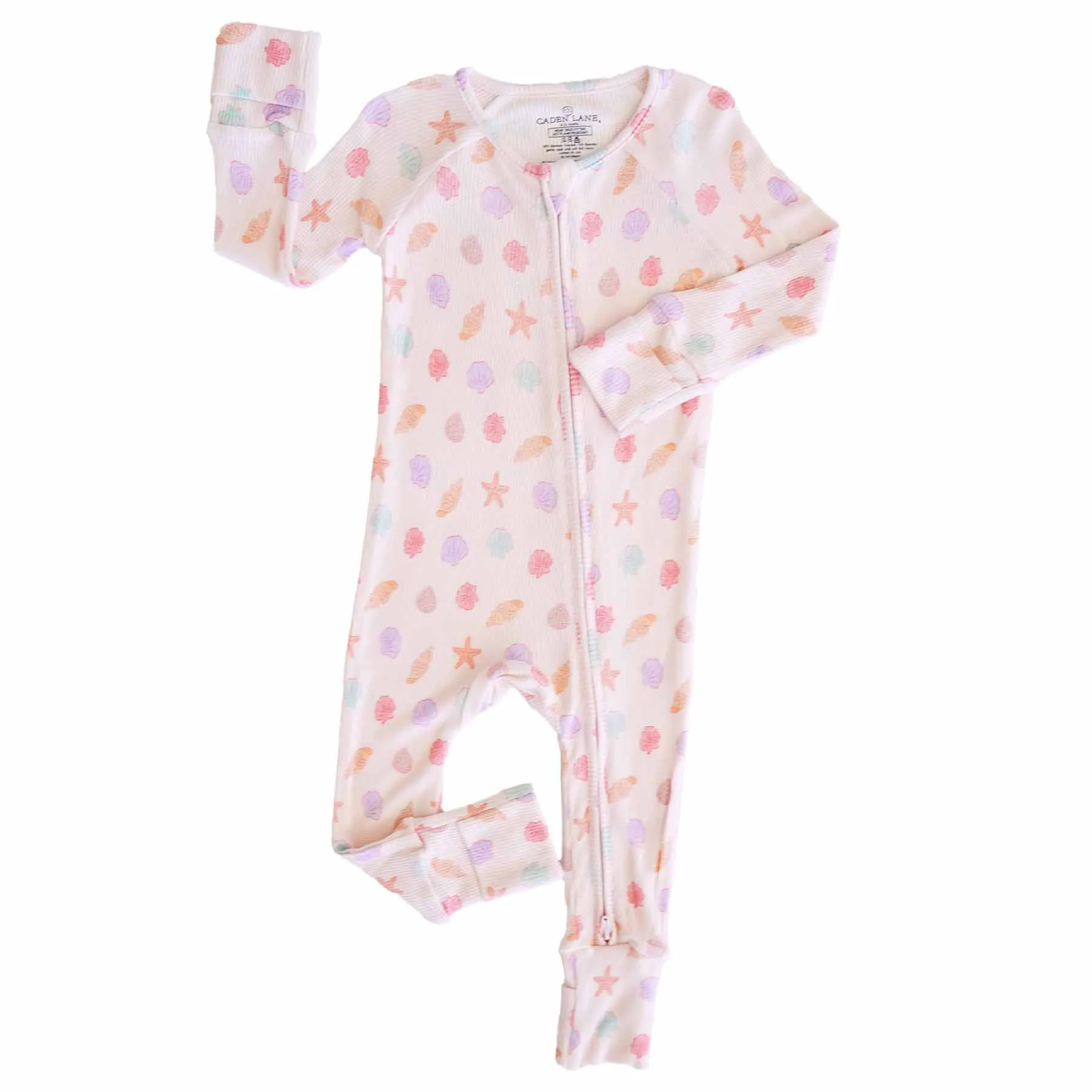 Saltwater Shells Waffle Bamboo Convertible Zip Romper