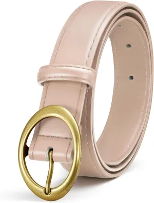 SANSTHS Women Leather Belts for Jeans Pants Dresses Fashion Ladies Waist Belt Gold/Silver Buckle