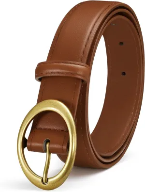 SANSTHS Women Leather Belts for Jeans Pants Dresses Fashion Ladies Waist Belt Gold/Silver Buckle