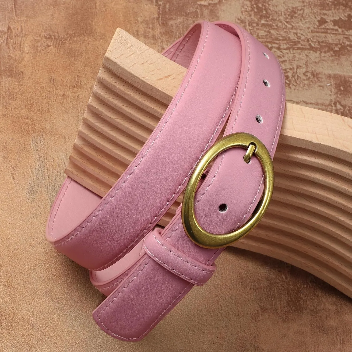 SANSTHS Women Leather Belts for Jeans Pants Dresses Fashion Ladies Waist Belt Gold/Silver Buckle