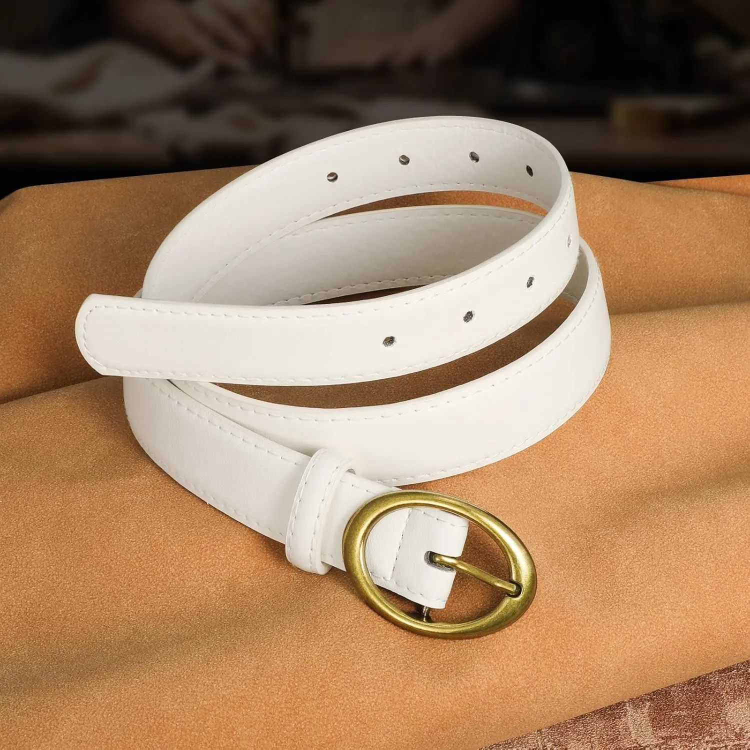 SANSTHS Women Leather Belts for Jeans Pants Dresses Fashion Ladies Waist Belt Gold/Silver Buckle