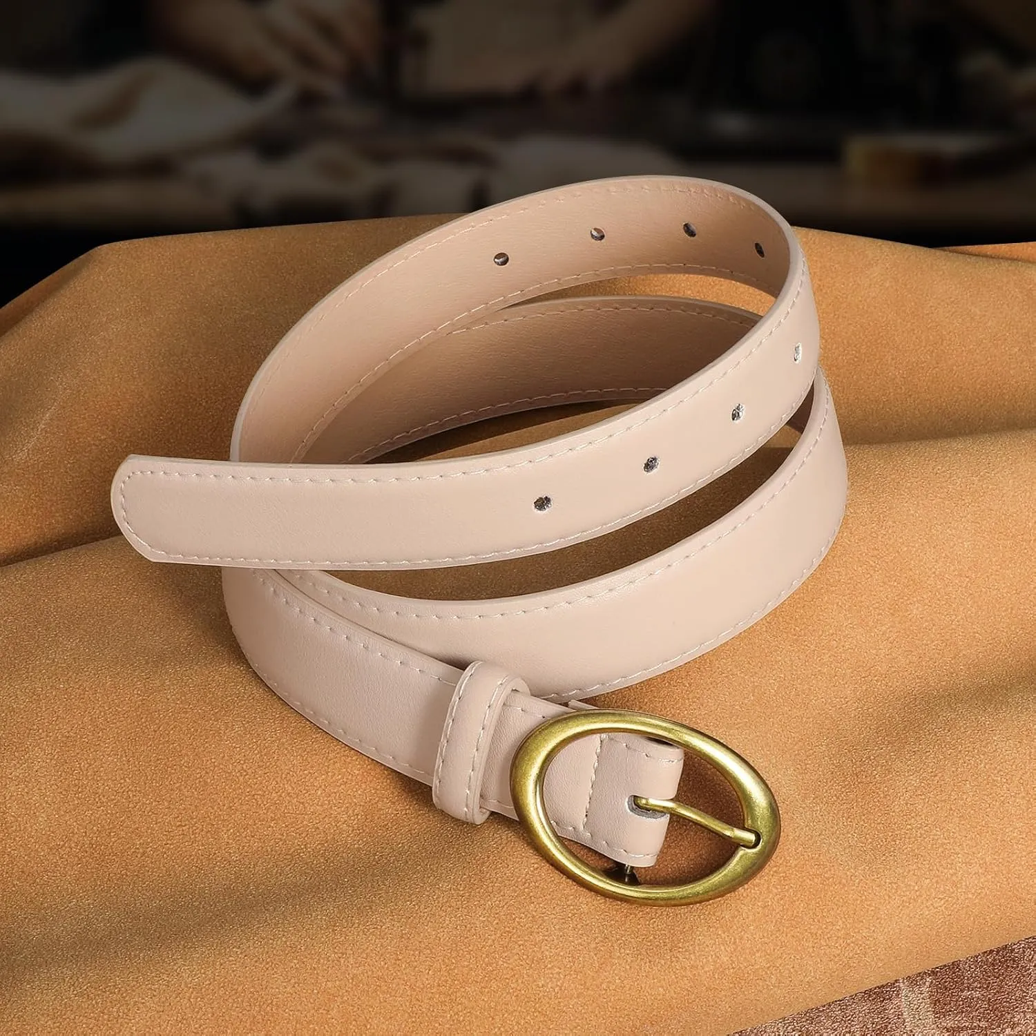 SANSTHS Women Leather Belts for Jeans Pants Dresses Fashion Ladies Waist Belt Gold/Silver Buckle