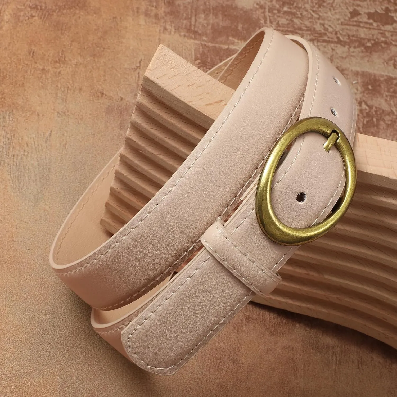 SANSTHS Women Leather Belts for Jeans Pants Dresses Fashion Ladies Waist Belt Gold/Silver Buckle