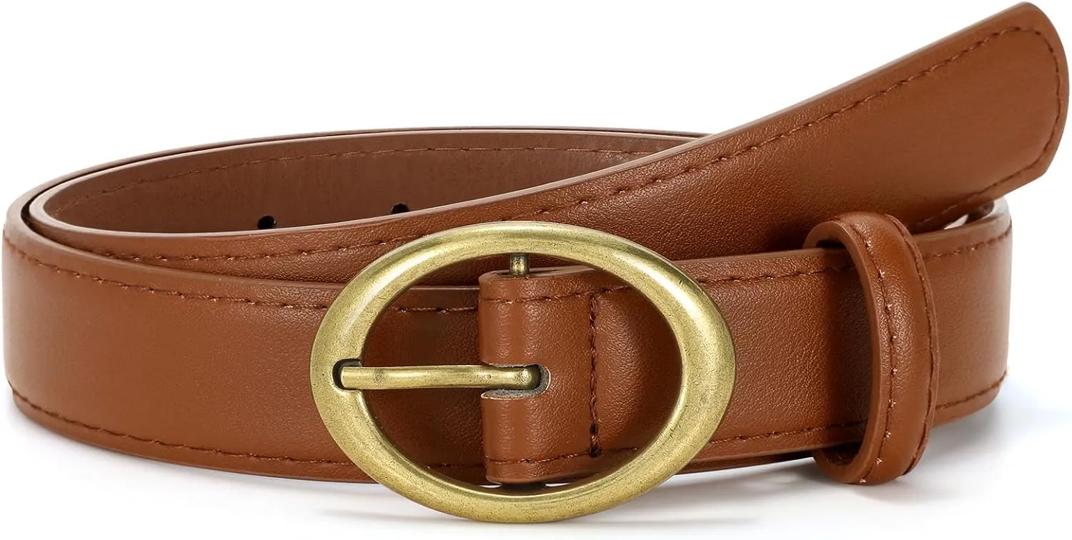 SANSTHS Women Leather Belts for Jeans Pants Dresses Fashion Ladies Waist Belt Gold/Silver Buckle