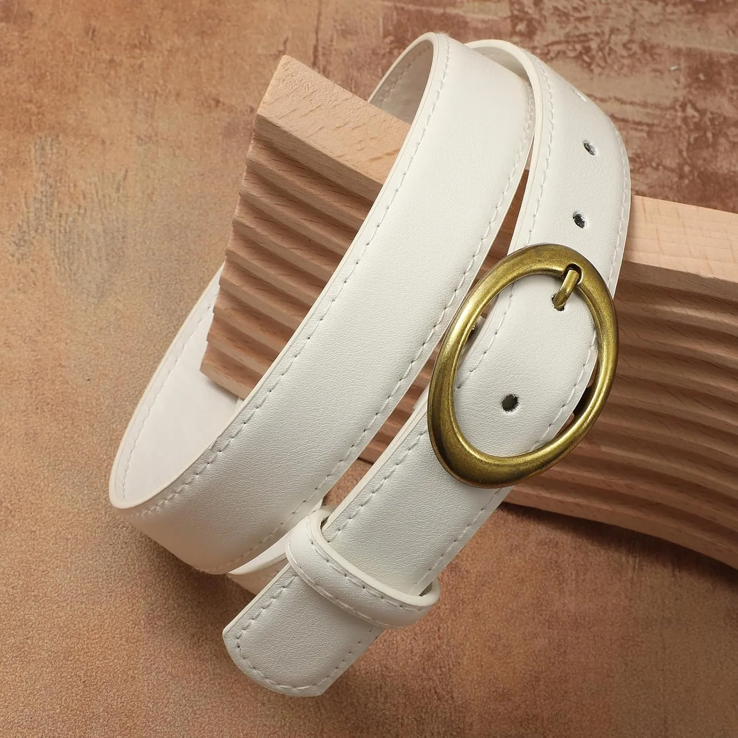 SANSTHS Women Leather Belts for Jeans Pants Dresses Fashion Ladies Waist Belt Gold/Silver Buckle