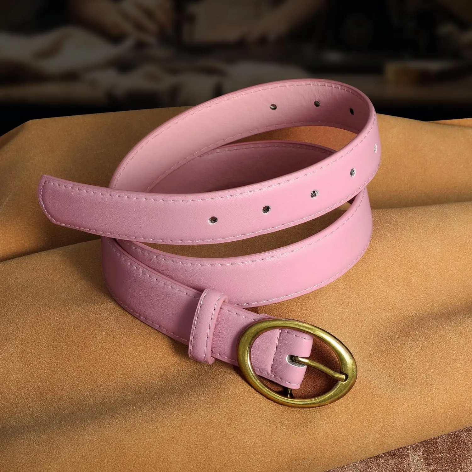 SANSTHS Women Leather Belts for Jeans Pants Dresses Fashion Ladies Waist Belt Gold/Silver Buckle