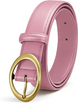 SANSTHS Women Leather Belts for Jeans Pants Dresses Fashion Ladies Waist Belt Gold/Silver Buckle