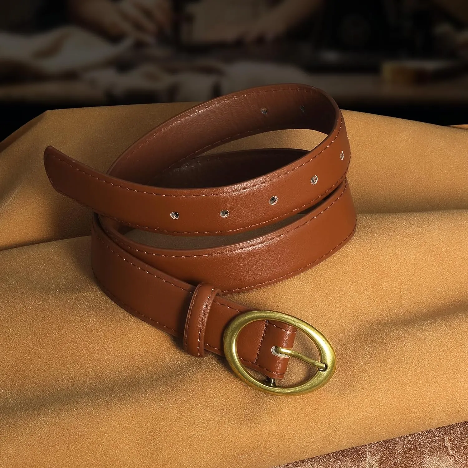 SANSTHS Women Leather Belts for Jeans Pants Dresses Fashion Ladies Waist Belt Gold/Silver Buckle