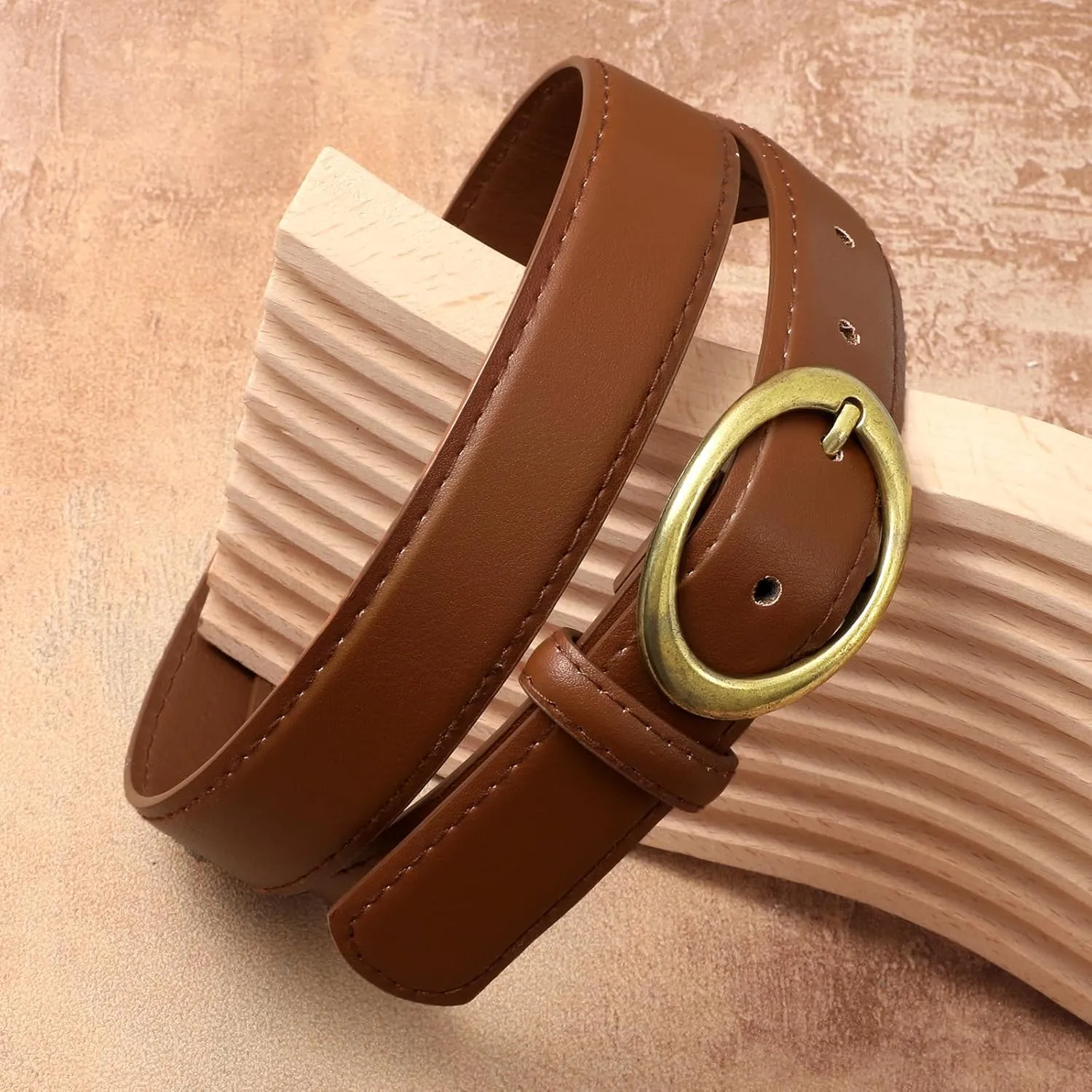 SANSTHS Women Leather Belts for Jeans Pants Dresses Fashion Ladies Waist Belt Gold/Silver Buckle