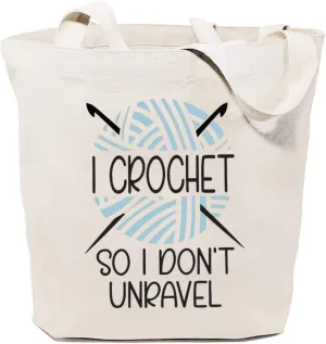 SAUIVD I Crochet So I Don't Unravel Canvas Tote Bag Crocheting Lover Reusable Handbags Women Funny Crocheter Yarn Gift